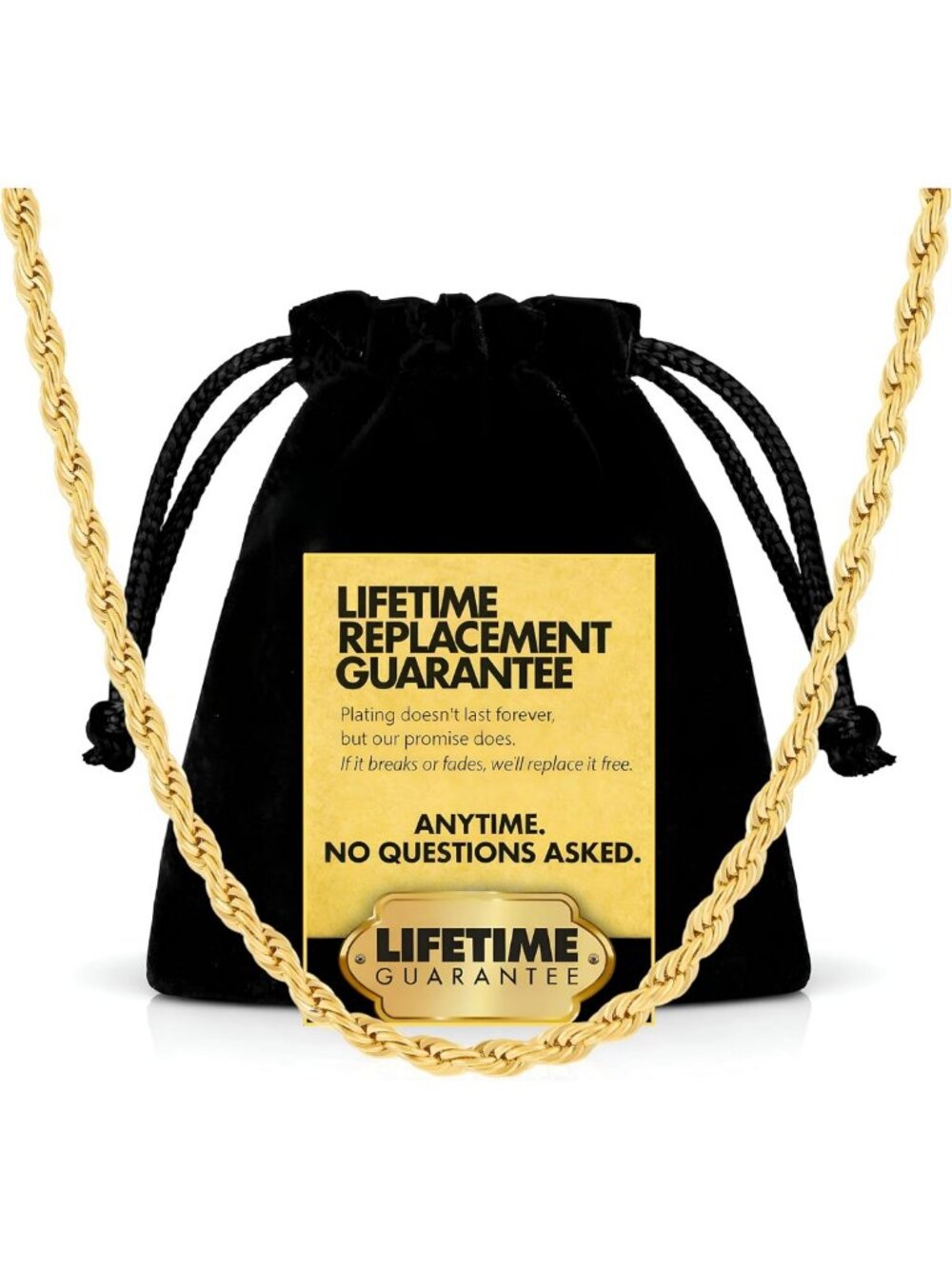 24k Gold Rope Chain Necklace for Men & Women - Diamond Cut, Heavy Duty Clasp